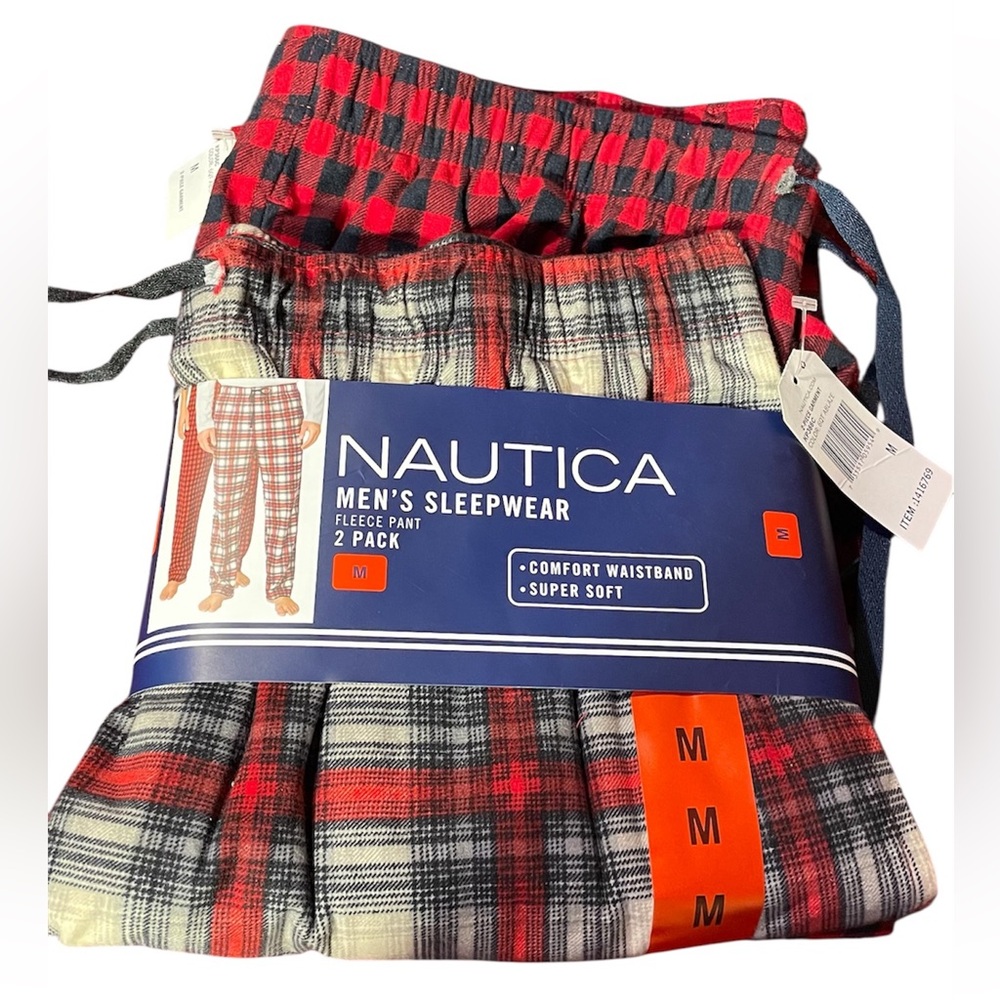 Nautica Red and Black Checkered fleece  Sleepwear Pants medium